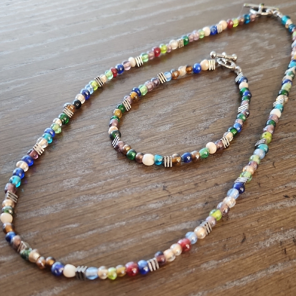 Colorful Beaded Necklace and Bracelet Set